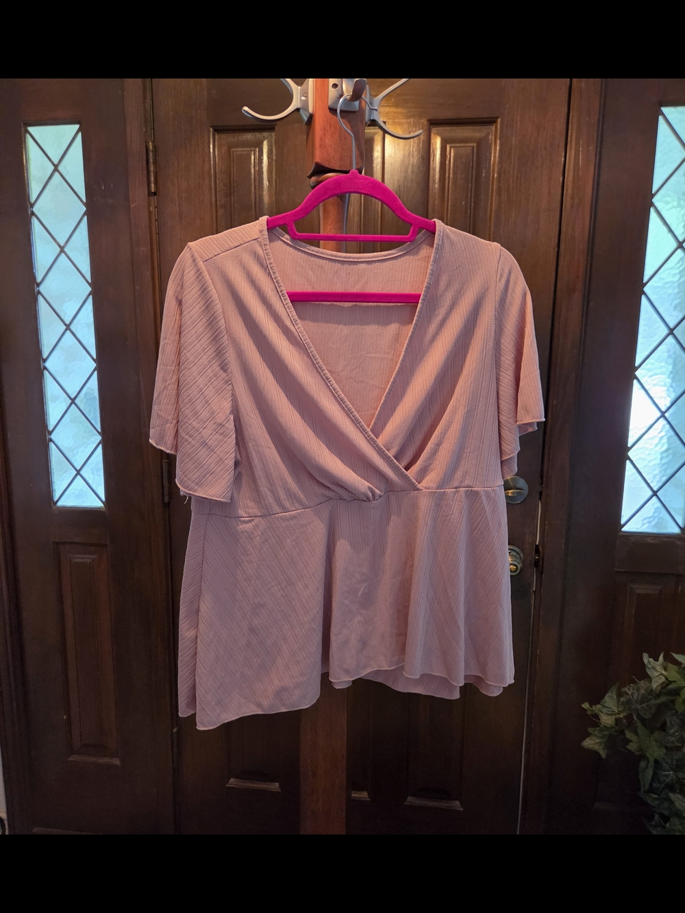 SHEIN Rose Pink Wrap Peplum Blouse